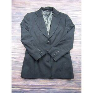 Philippe Adec Womens Size 8 Black Blazer Jacket Coat 3 Button Suit Preowned Wool